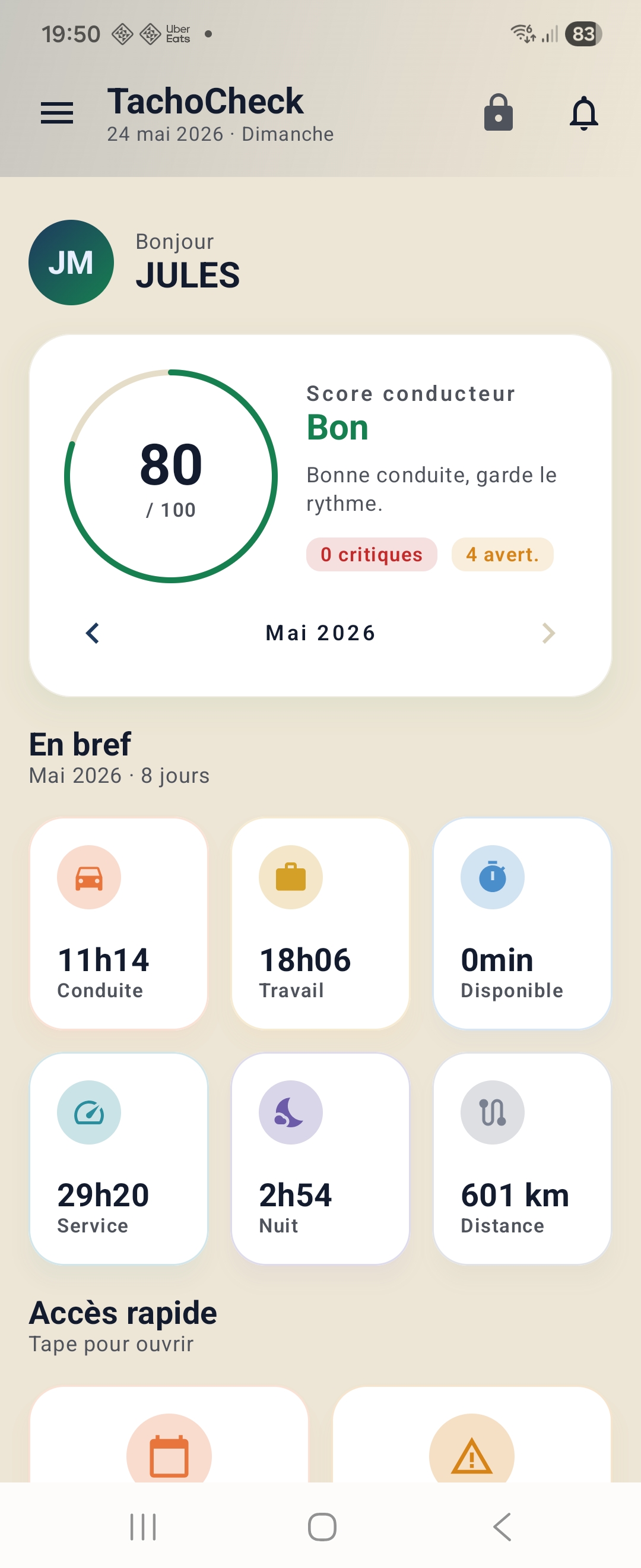Écran d'accueil TachoCheck